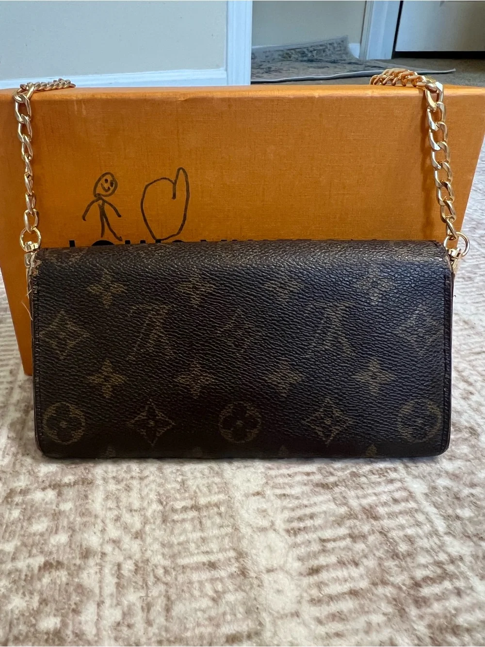 Louis Vuitton Monogram Canvas Chain Crossbody in Brown with Gold Hardware